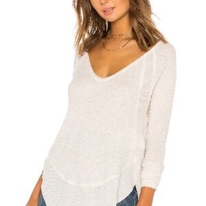 Free People We The Free Catalina Oatmeal Heather Waffle Long Sleeve Tee Top XS
